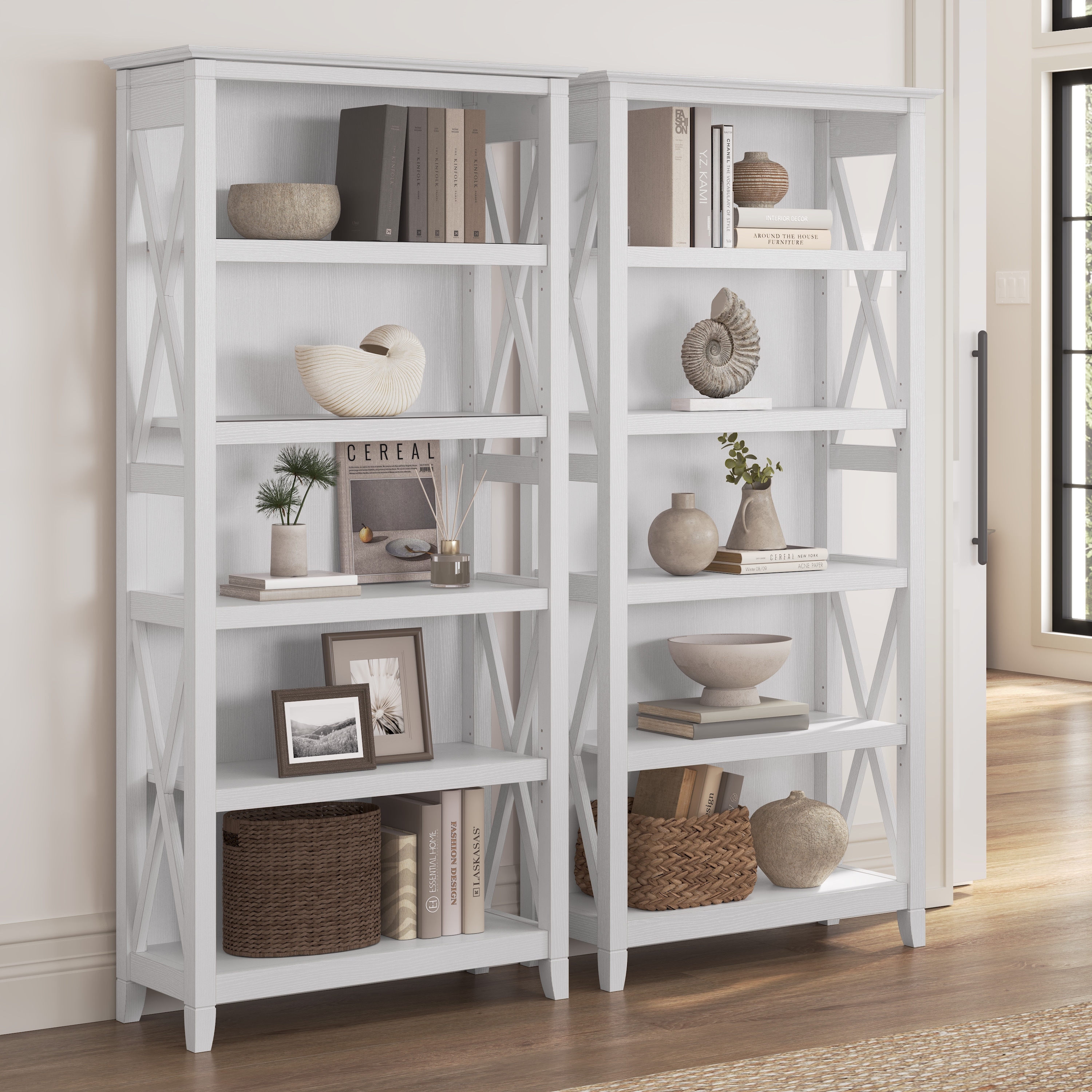 White 5 shelf on sale bookcase with doors