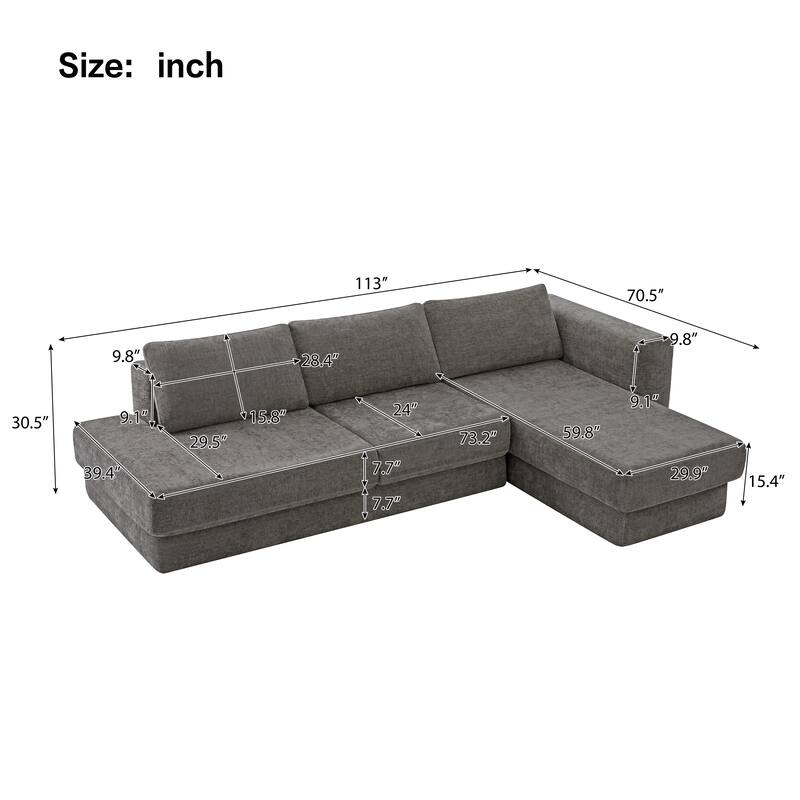 Christopher Knight Home - American Design Chenille 113" Modular Sectional Sofa with Double Layer Cushions