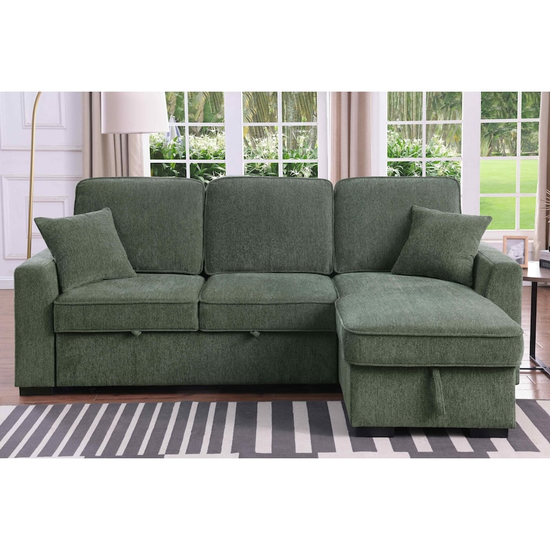 Chenille Reversible Sectional Sofa Convertible Pull Out Couch Bed