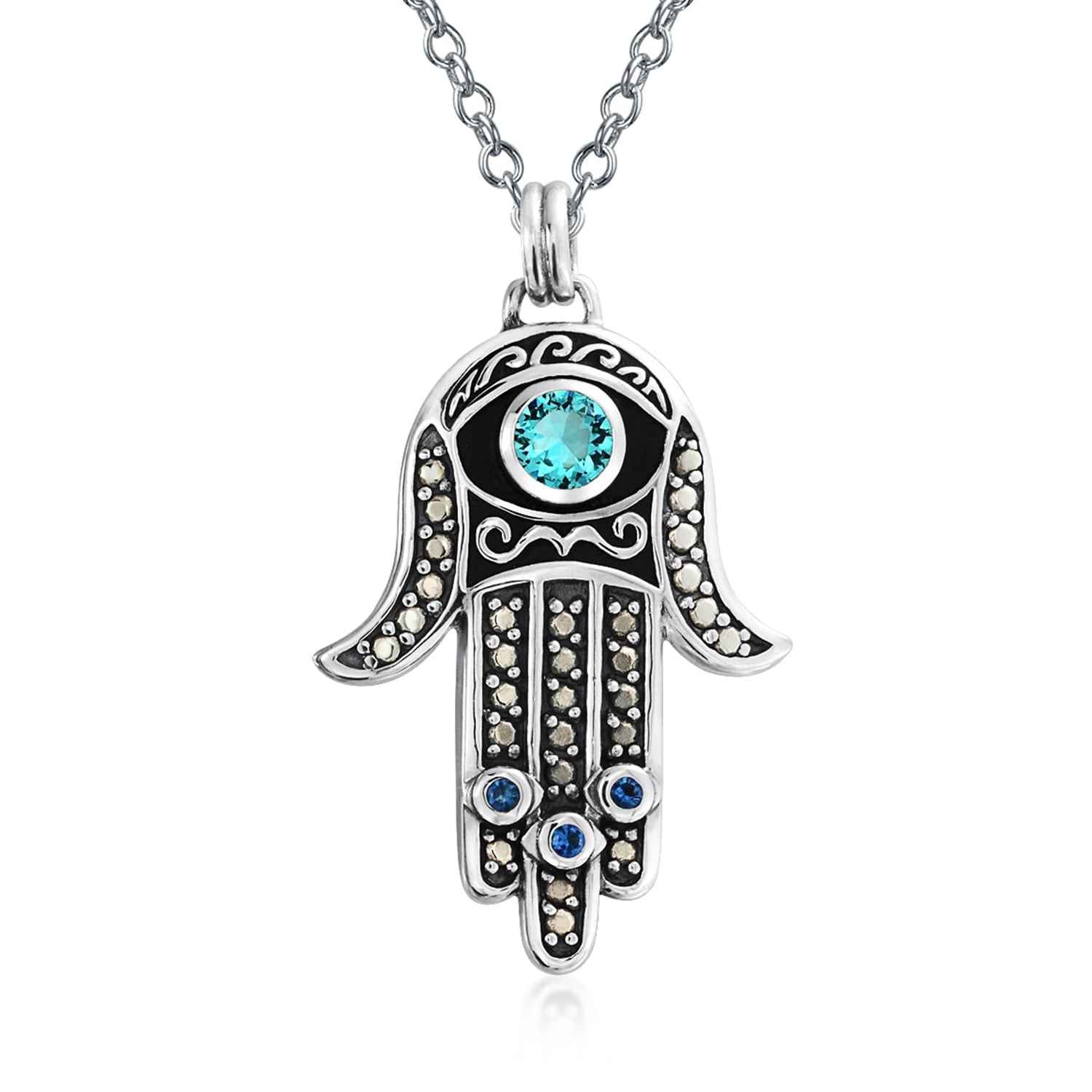 Pink Opal & Cubic Zirconia Hand of Hamsa .925 Sterling Silver Pendant Necklace Pink Opal & Cubic Zirconia Hand of Hamsa .925 Sterling Silver Pendant Necklace