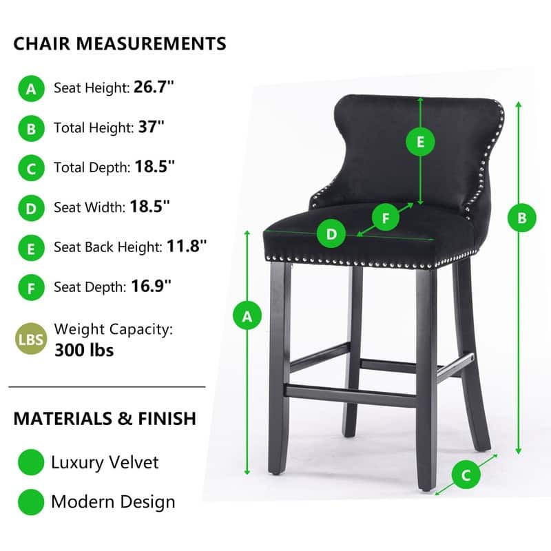 Upholstered Wing Back Bar Stools (Set of 2)