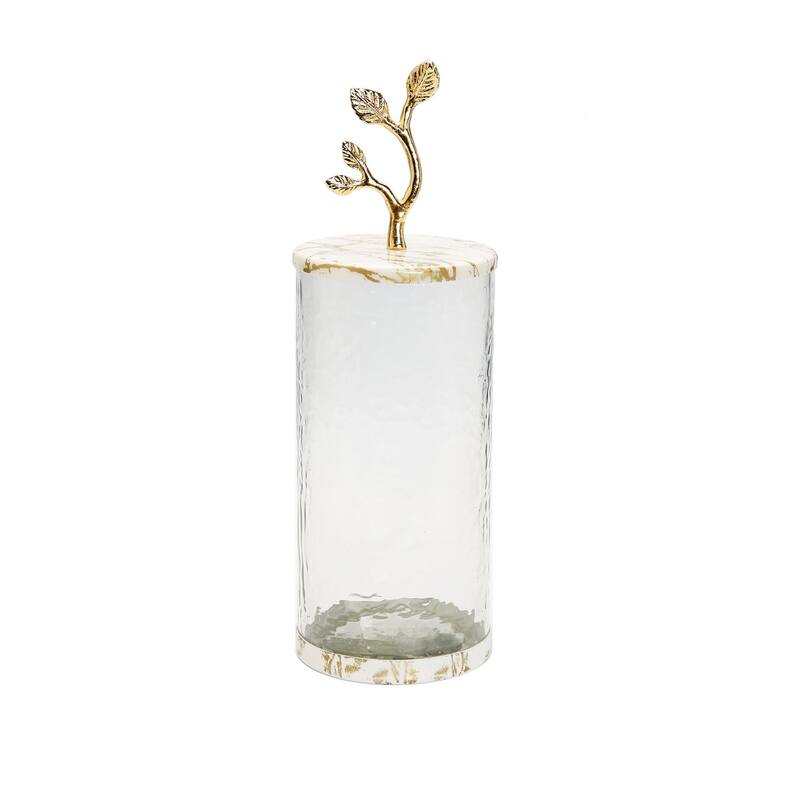 Glass Canister with White/Gold Marble Lid and Leaf Handle - Large