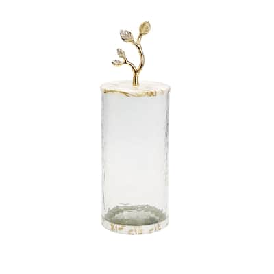 Glass Canister with White/Gold Marble Lid and Leaf Handle