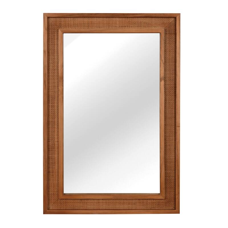 Rattan Rectangle Solid Wood Frame Decorative Mirror