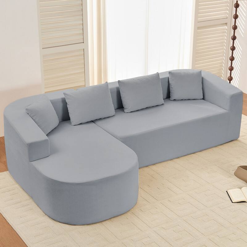 Mixoy 98 inch Chenille L Shape Sectional Sofa with Curved Chaise,Modern Cloud 3 Seater Sofa Couch - 98.4" x 59.1" x 34.7" - Light Grey