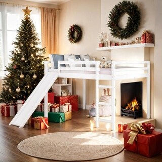 Stylish & Simple Full Loft Bed with Slide, Multifunctional Design, Sturdy Construction & Safety Guaranteed, Maximized Space