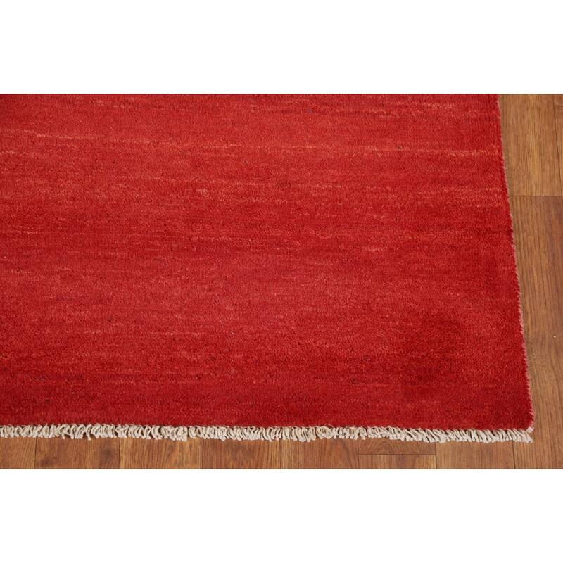 Modern Red Gabbeh Oriental Foyer Rug Hand-Knotted Wool Carpet - 3'4"x 4'10"