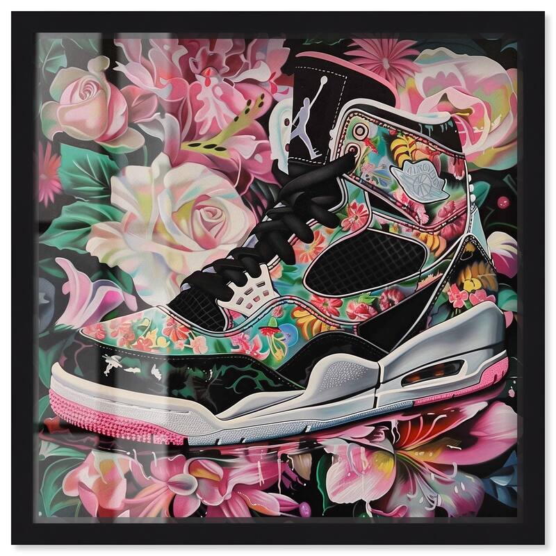 Hidden in Floral Bloom Sneaker Shadowbox by Art Remedy - Black - 24" x 24"