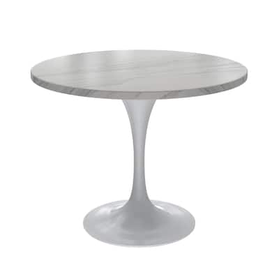 Verve Dining Table with a 36" Round Tabletop in White Steel Pedestal