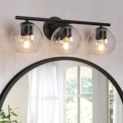 Regan Modern Farmhouse Black 3-Light Linear Bathroom Vanity Lights with Dome Glass - L 21.5" x W 7.5"* xH 8"