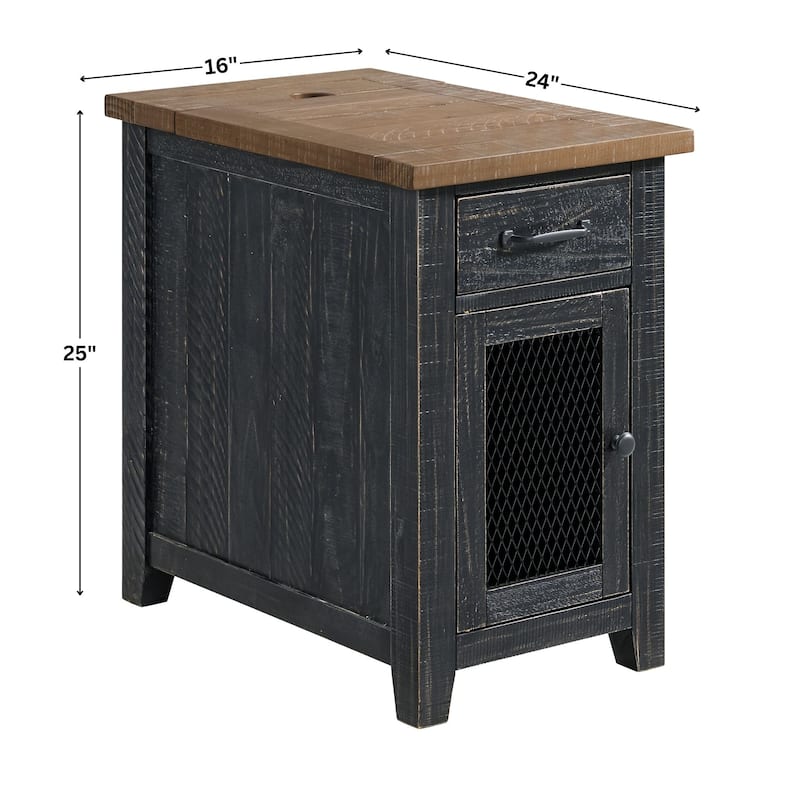Rustic Solid Wood Chairside End Table with Hidden Charging Station