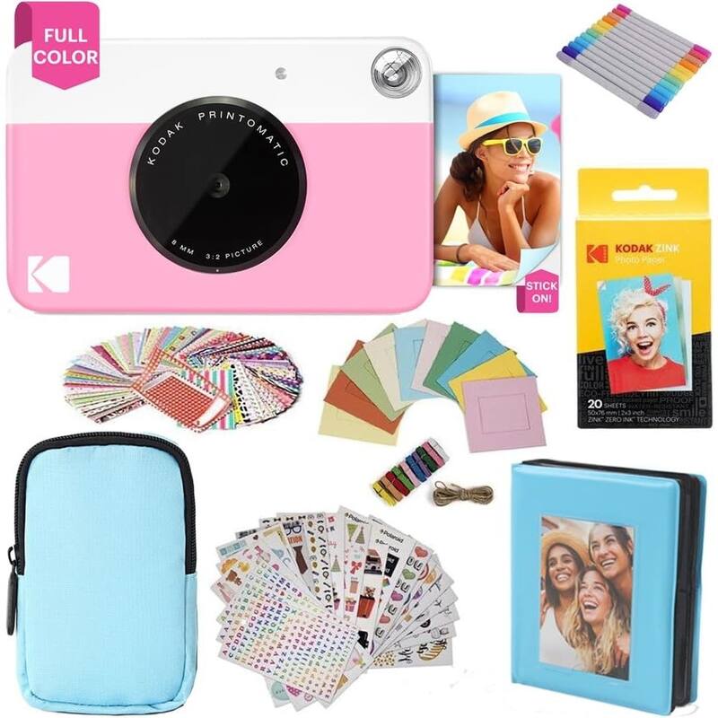 Kodak Printomatic Instant Camera Black Gift Bundle with Pink Case, 20 Zink Sheets, Album & More - N/A - Grey