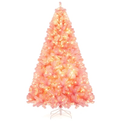 Gymax 7.5 FT Pre-Lit Tinsel Christmas Tree Artificial Xmas Tree w/