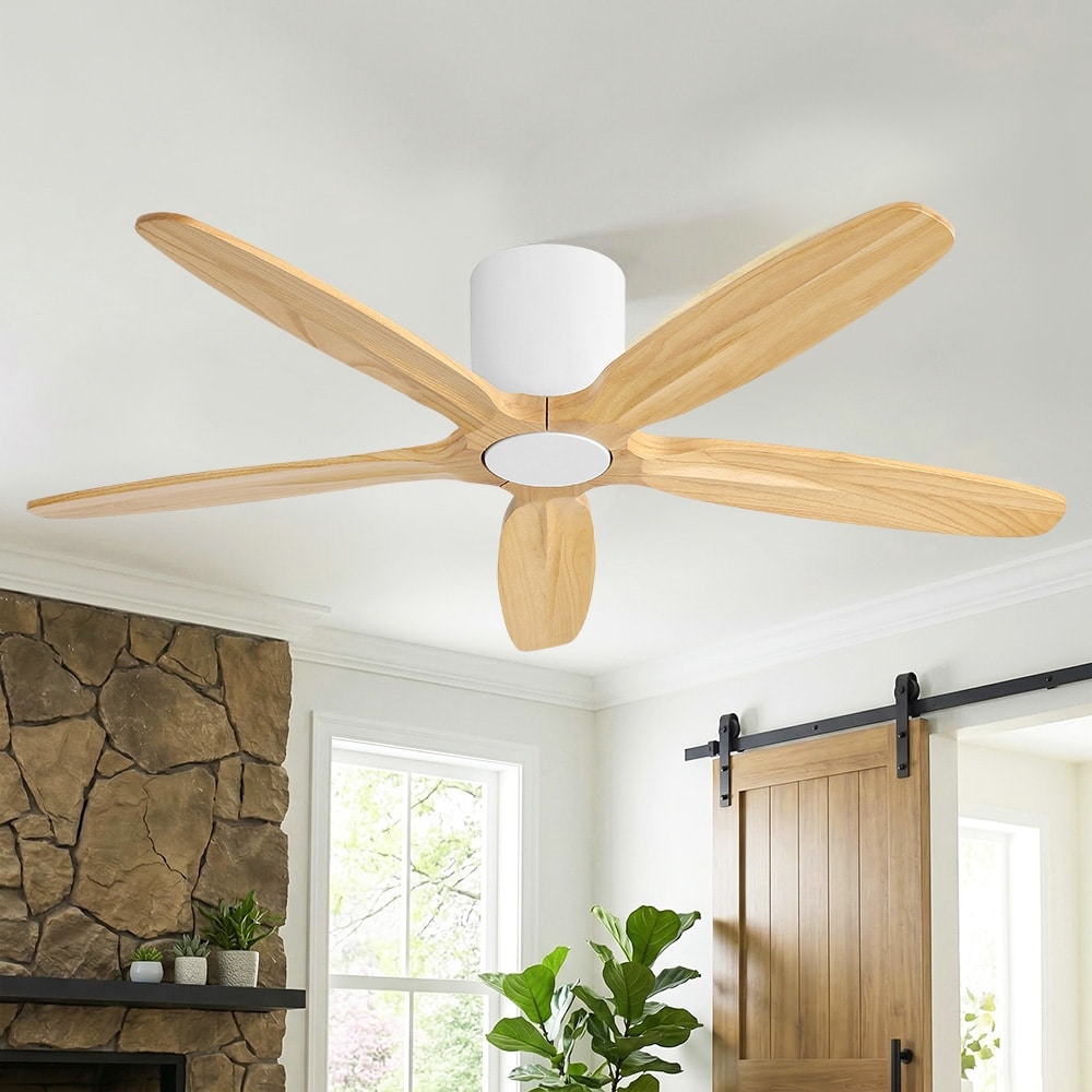 MLiAN 54 in. 5-Soild Wood Blades Dc Motor Indoor Flush Mount Ceiling Fan with Remote - 54''