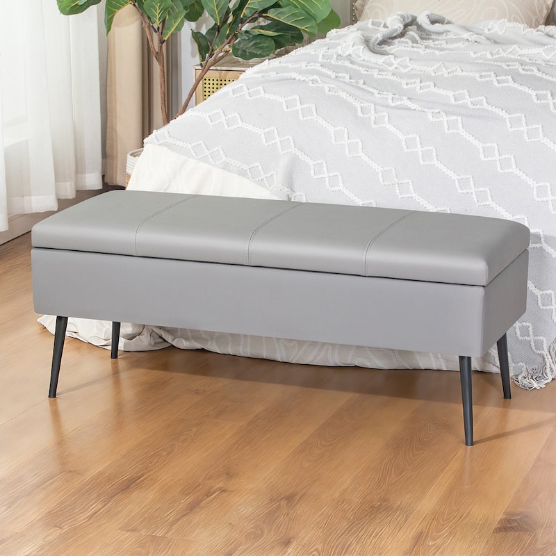 Adeco 42" Faux Leather Storage Bench with Lift-Top Lid - Grey