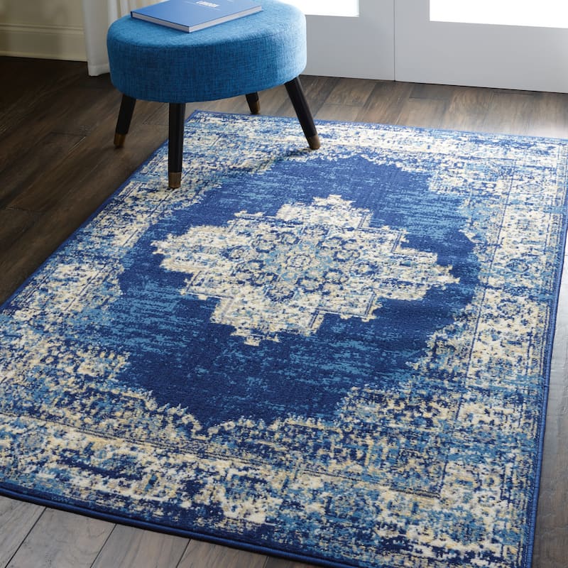 Nourison Grafix Distressed Vintage Medallion Area Rug - 3'9" x 5'9" - Navy Blue