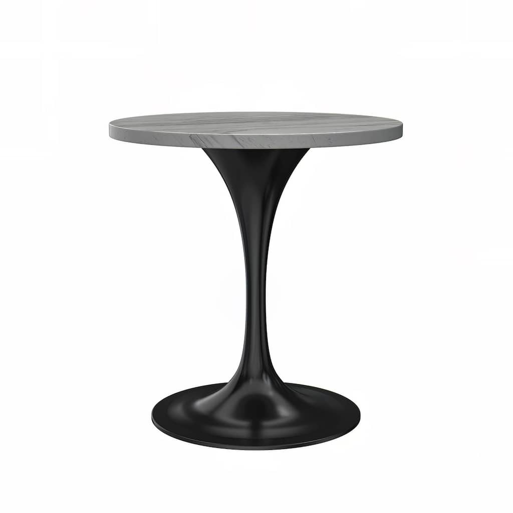 LeisureMod Verve Modern Round Dining Table with Resin TableTop and Black Pedestal Base for Kitchen & Dining Room