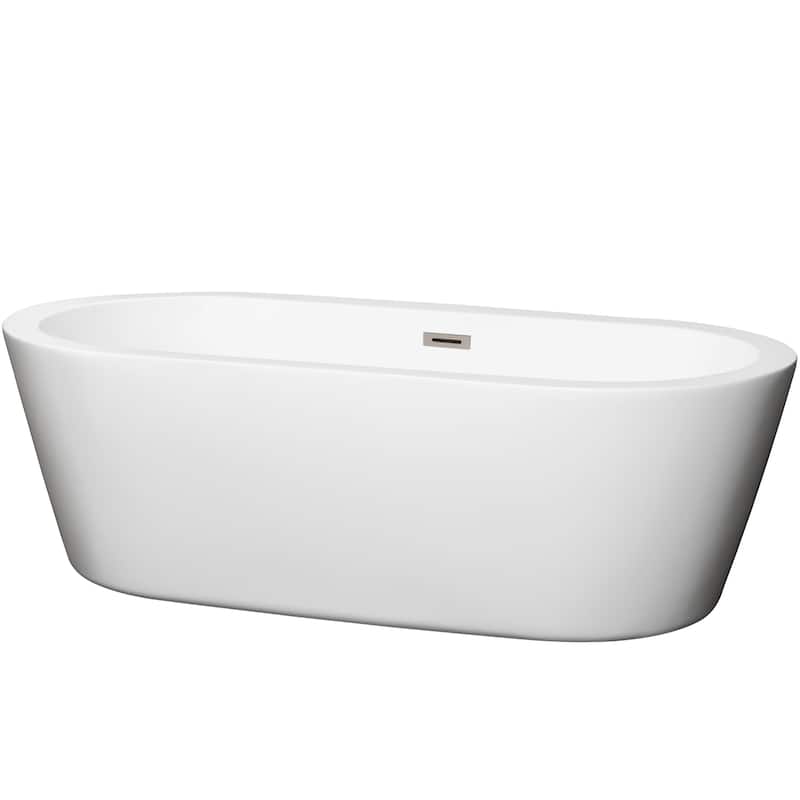 Wyndham Collection Mermaid 71-inch White Freestanding Soaking Bathtub - White, Brushed Nickel Trim