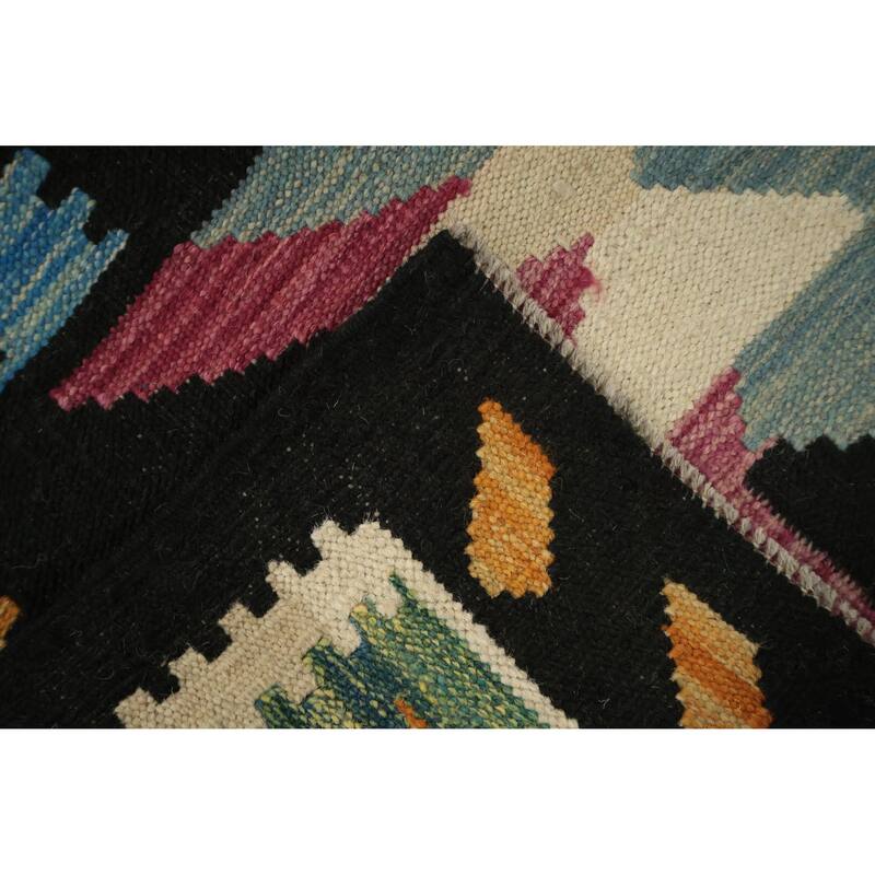 Hand Woven Oriental 100% Wool Carpet Southwestern Tribal Black Kilim Area Rug - 9' 10'' X 6' 8''
