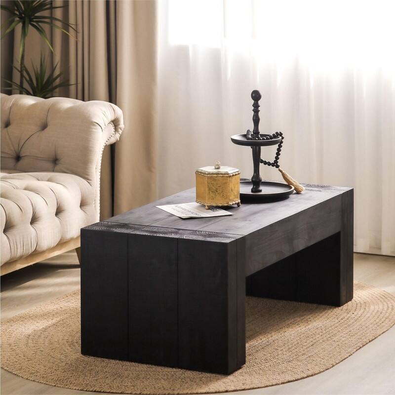 Rustic 49" Wood Coffee Table, Farmhouse Rectangular Table for Living Room Space