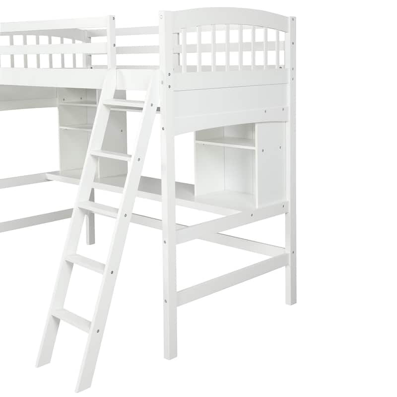 Twin Loft Bed with Desk and Shelves, Space-Saving Design, Solid Wood Frame