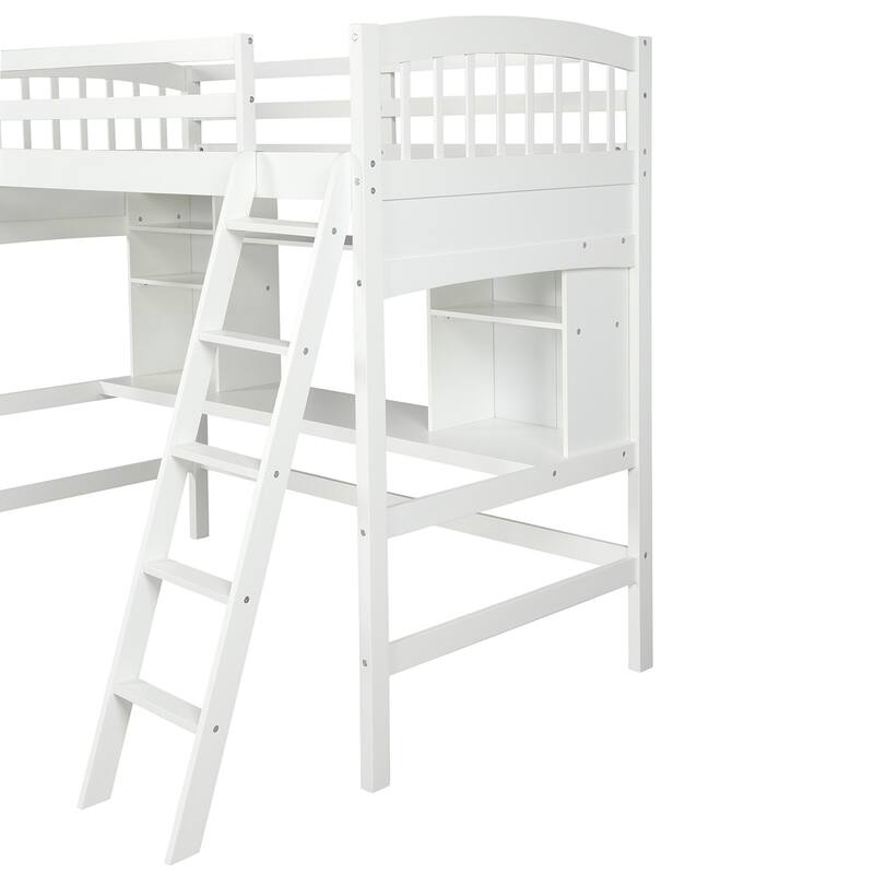 Twin Size High Loft Bed with Built-in Desk, Storage Shelves and Ladder
