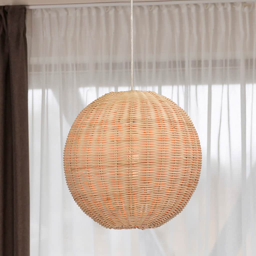Ellie Cream 1-Light Rattan Globe Basket Pendant Light