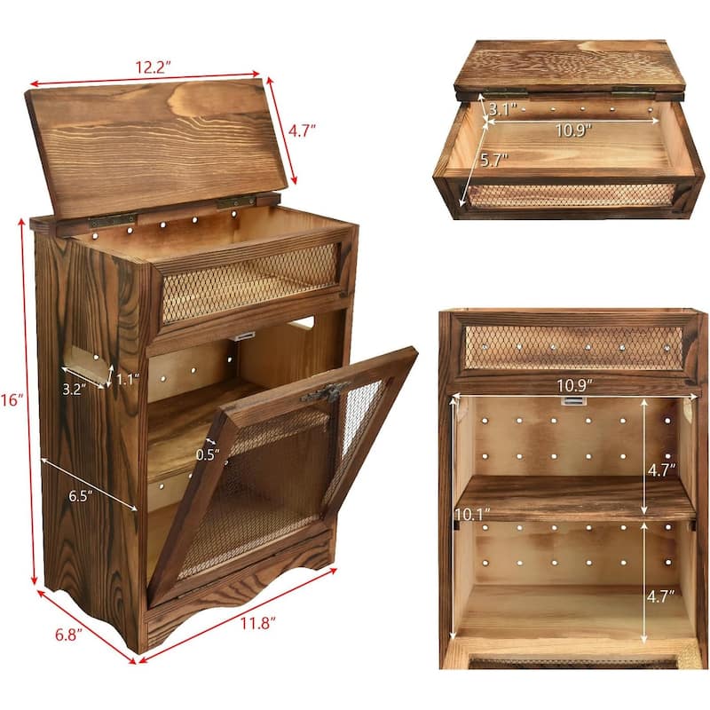 Wooden Countertop Potato and Onion Storage Bin Box, Rustic Color - S
