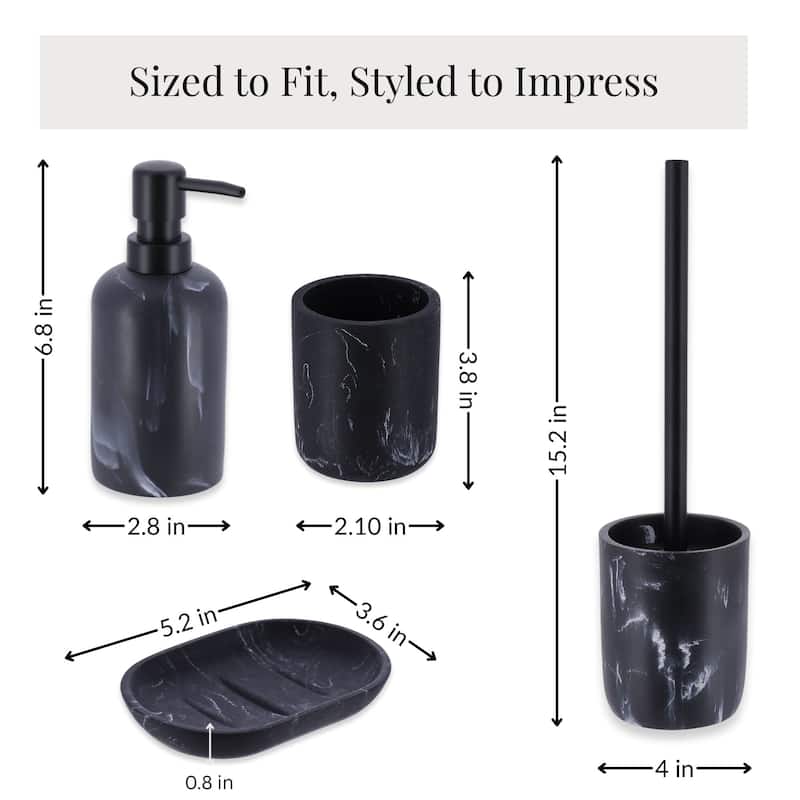 4-Piece Marble Bathroom Accessory Set - 10"L x 10"W x 10"H