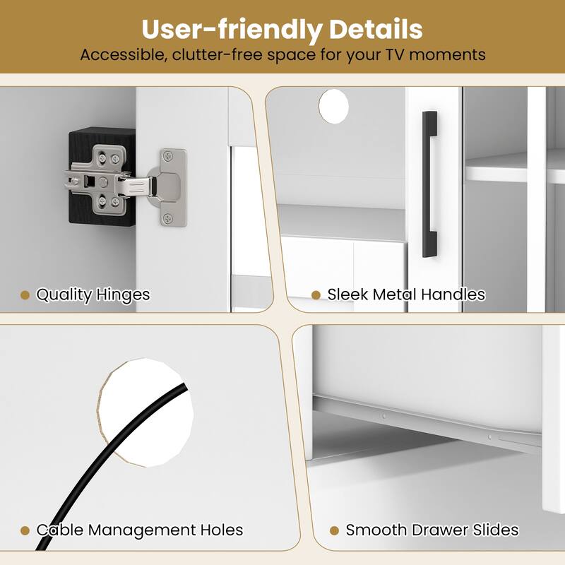 Gymax Farmhouse TV Stand for TVs up to 70'' Media Center w/Glass Doors