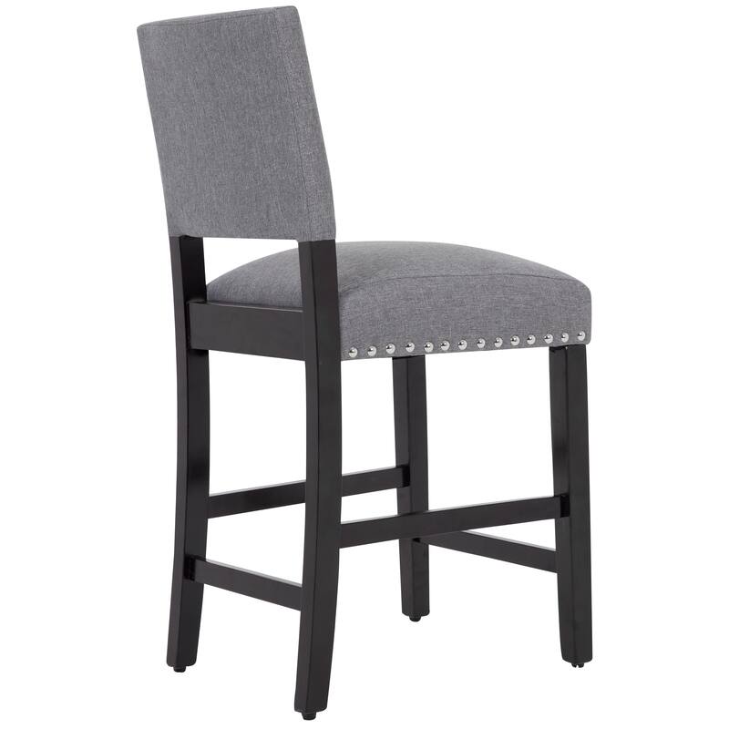 24 Inches Fabric Upholstered Counter Height Bar stools with Back and Silver Nailhead Trim Set of 2