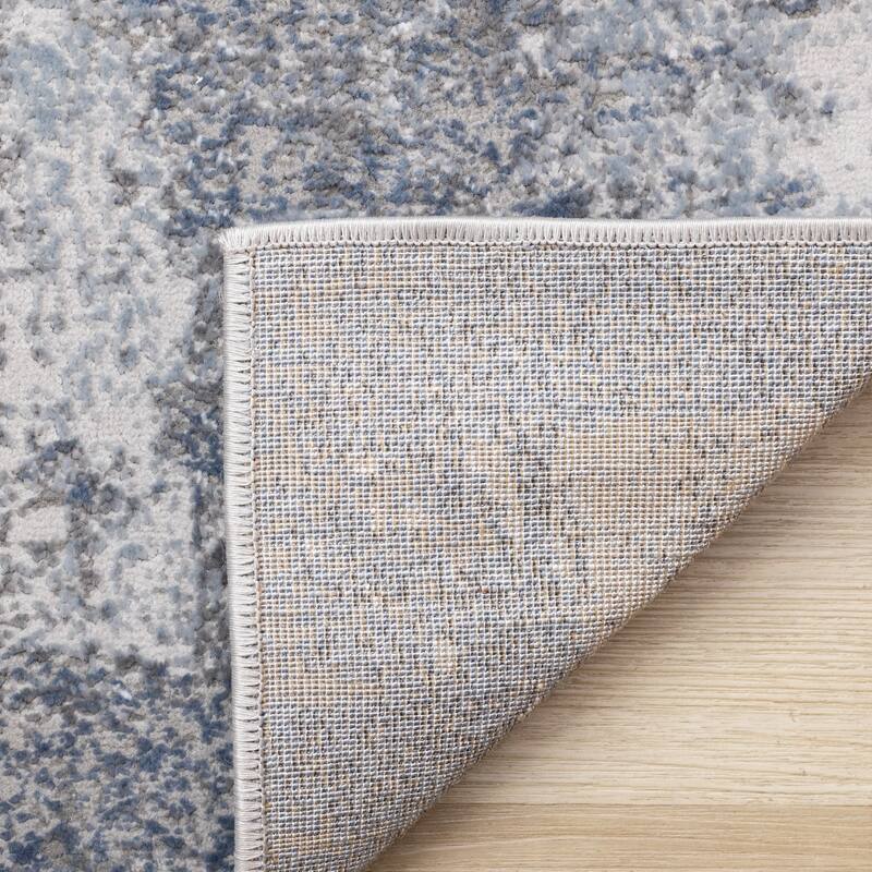 Emmett Collection - Sleek Soft Low-Pile Grey White Distressed Area Rug