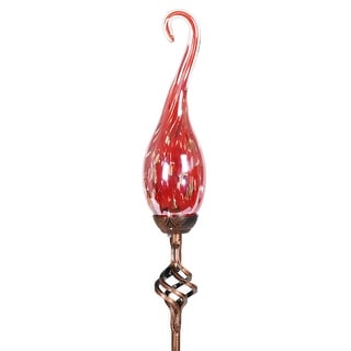 Exhart Solar Hand Blown Pearlized Glass Spiral Flame Garden Stake with Metal Finial Detail, 36 Inch