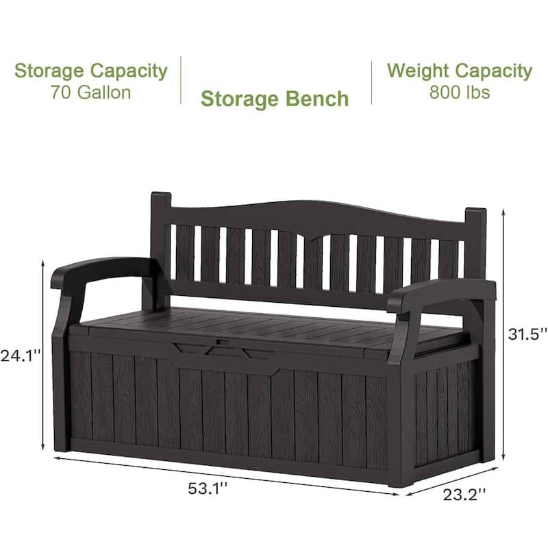 Plastic Outdoor Patio Garden Storage Bench with Lockable Lid 70-Gallon - 23.2 D" x 53.1" W x 31.5" H