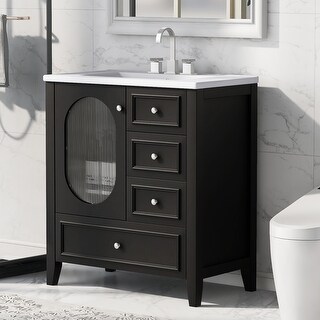 30" Bathroom Vanity with Sink, Bathroom Vanity Cabinet with Three Drawers and Door, Solid Wood and MDF