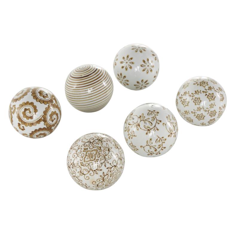 Ceramic Floral Glossy Orbs & Vase Filler with Varying Floral and Scroll Patterns - Set of 6 Black - Roche River Decor