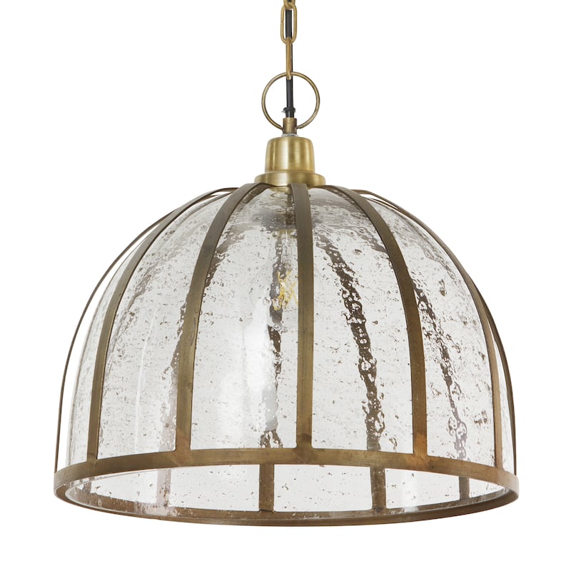 Hayden River of Goods Brass and Seeded Glass and Metal Pendant Light with Adjustable Hanging Cord - 14.5" x 14.5" x 13.5/68.5"
