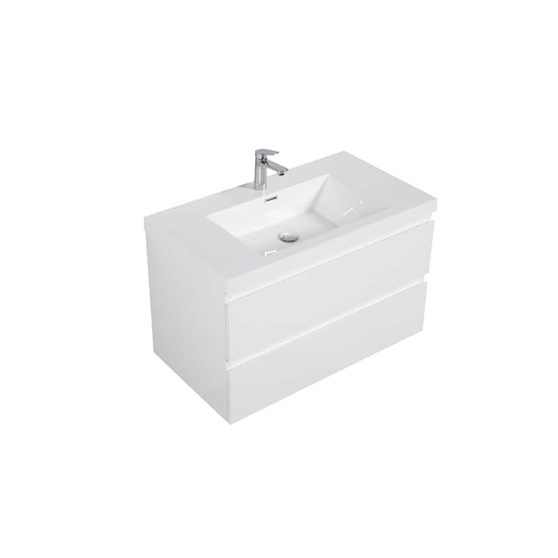 36" Modern Wall-Mounted Floating Bathroom Vanity with Sink, Drawers