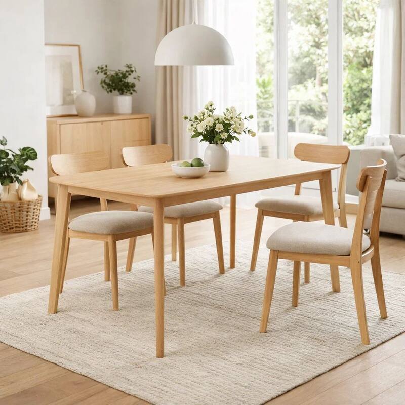 Dining Table, 59 Inch Natural Walnut Brown Rectangular, Tapered Legs