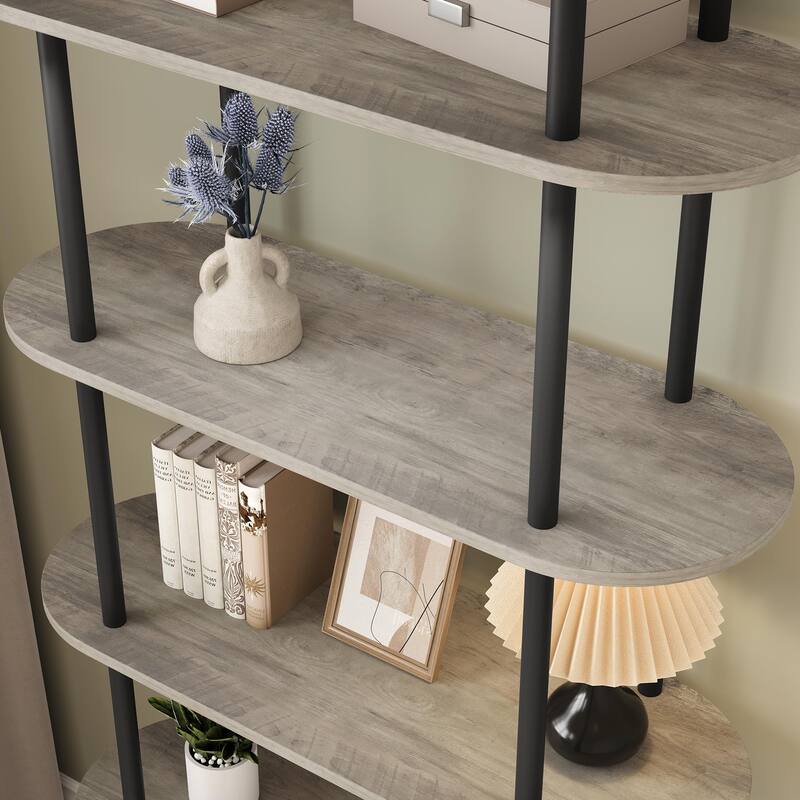 71" Bookshelf 5 Tier Bookcase Arched Display Racks Tall Bookshelf Freestanding Open Storage Shelf