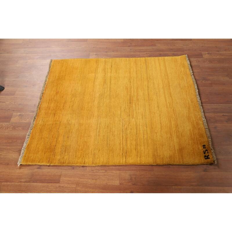 Yellow Gabbeh Oriental Foyer Rug Hand-Knotted Wool Carpet - 3'3"x 3'10"