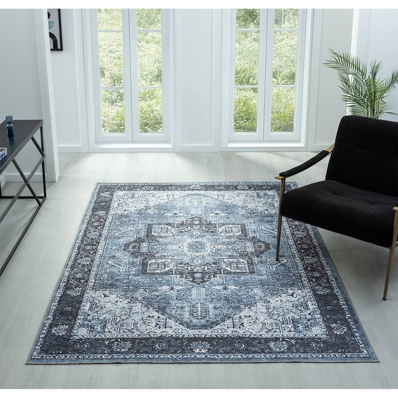 Legacy Monarch Traditional Bordered Washable Area Rug - 2'7" x 7'3" - Blue - Rectangle
