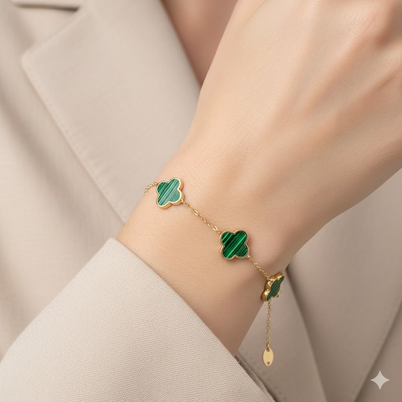 Curata 14k Yellow Gold Italian 7" Inlaid Genuine Gemstone 10mm Medium Clover Bracelet