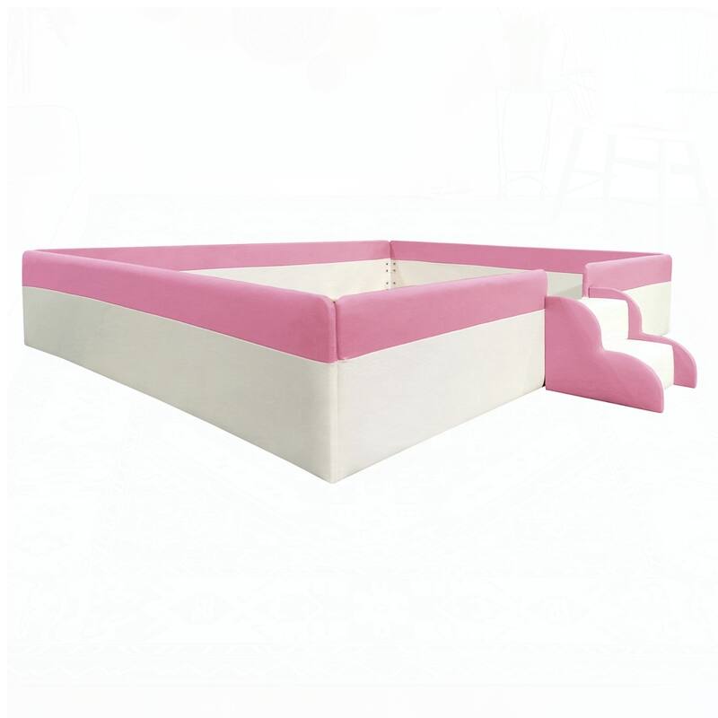 Upholstered Daybed Frame with Fence and Stairs