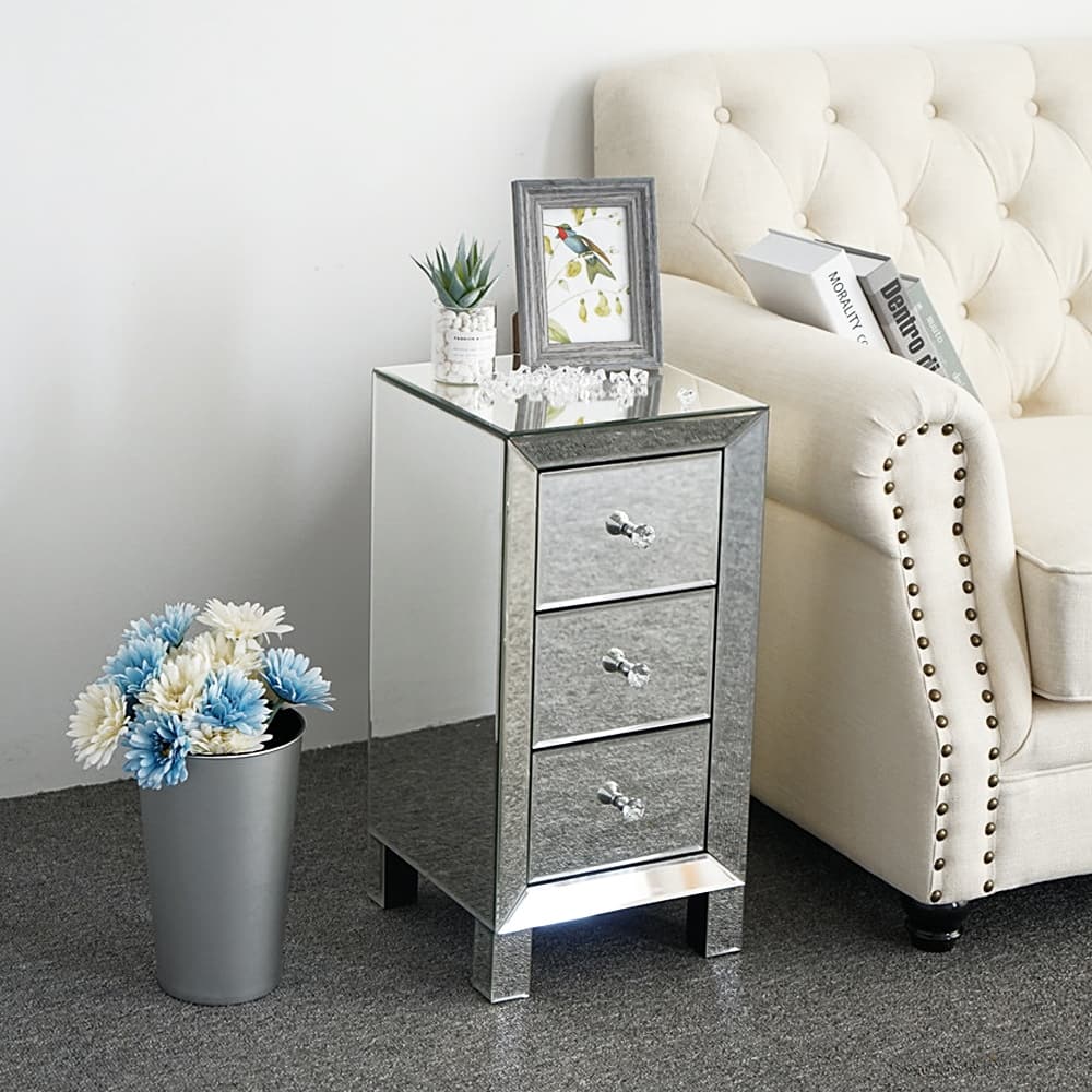 Modern 3-Drawers Mirrored Nightstand Bedside Table