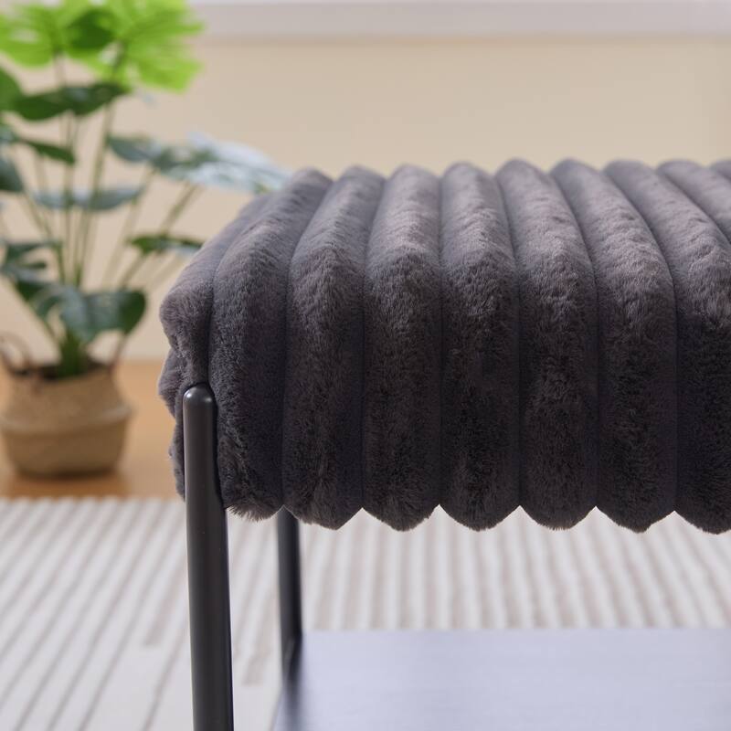 30.7"Wide Upholstered Ottoman Coffee Table Foot Rest with Black Metal Legs,Footstool with Wooden Open Storage Shelf