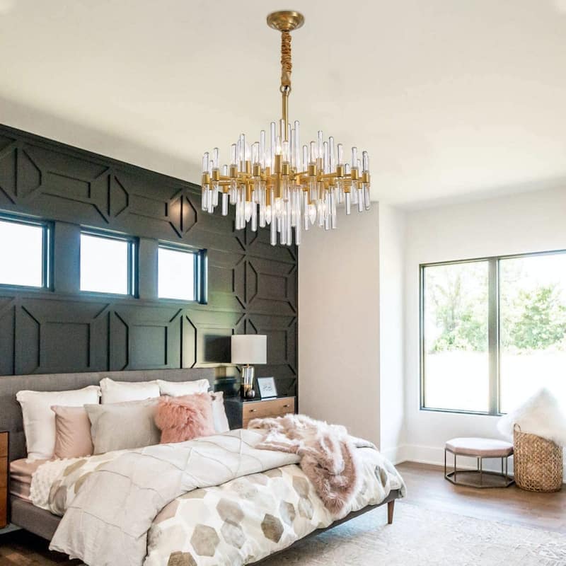 Brass Chandelier 24in Wide 10 light Modern Crystal Chandelier