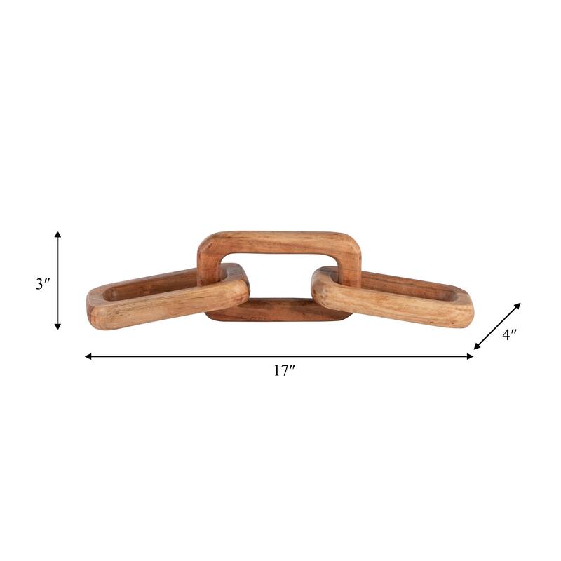 17" Wooden Chain Sculpture Decor Contemporary Rustic Brown Home or Office Table Decor Decorative Chain Statue For