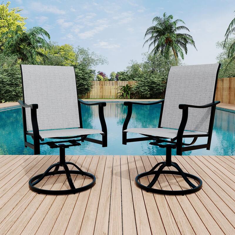 Patio Swivel Dining Chairs Textilene High Back Set of 2