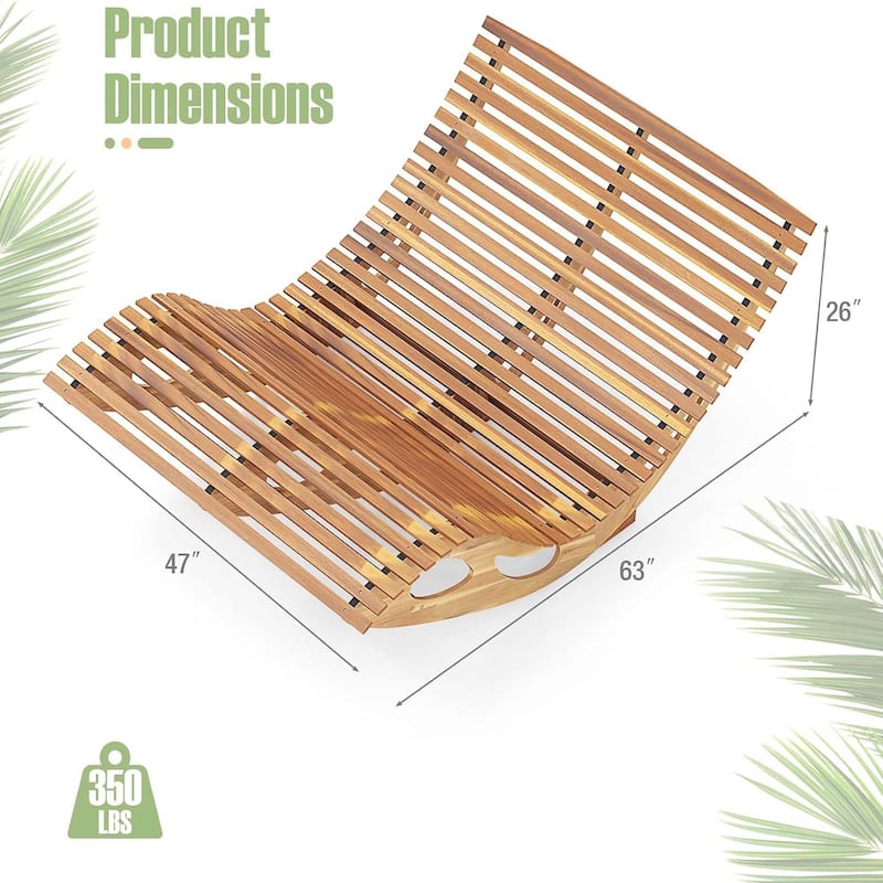 Rocking Double Chaise Lounge Acacia Wood Sun Bed Lounger